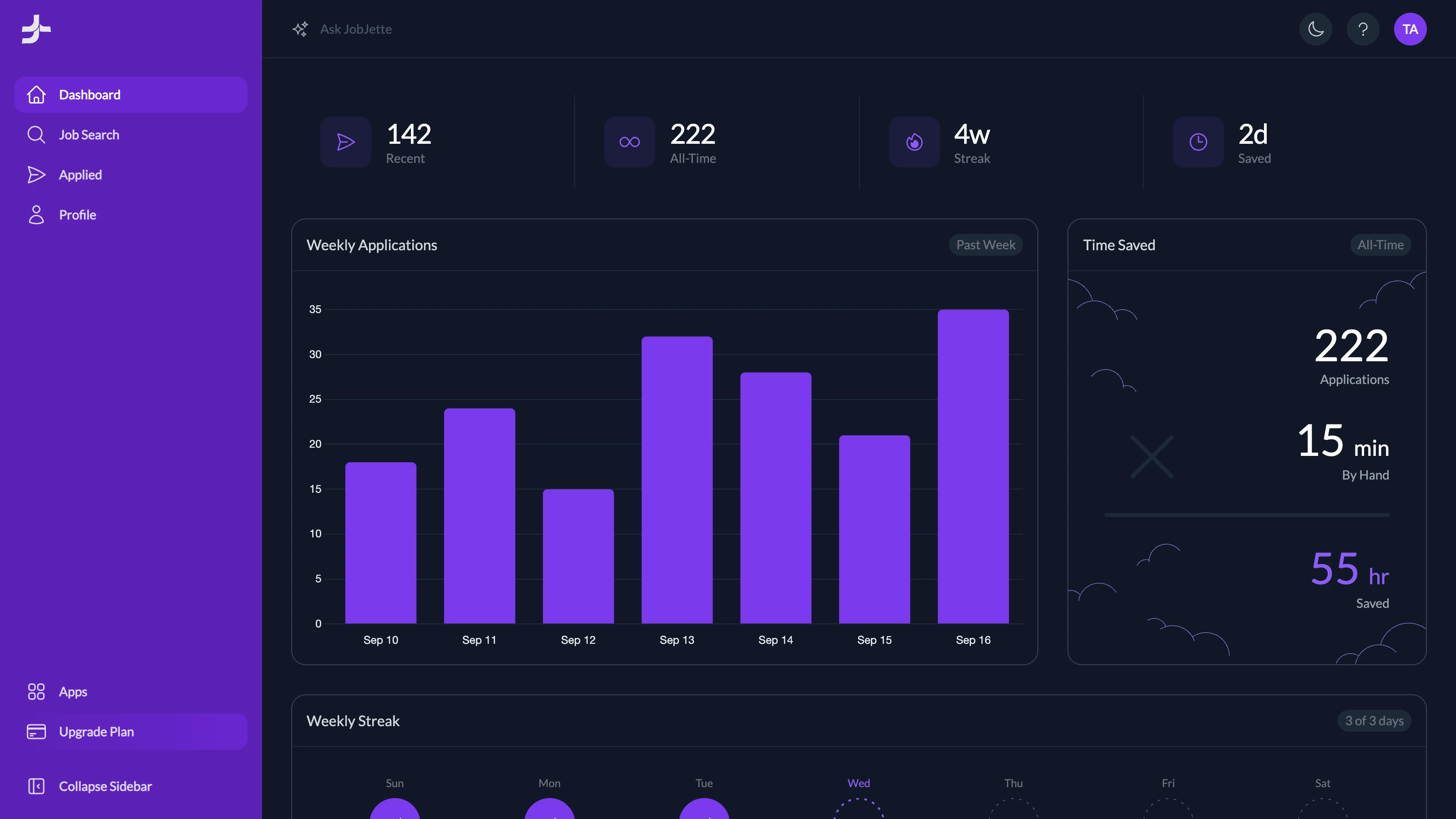 App screenshot for Dashboard page.