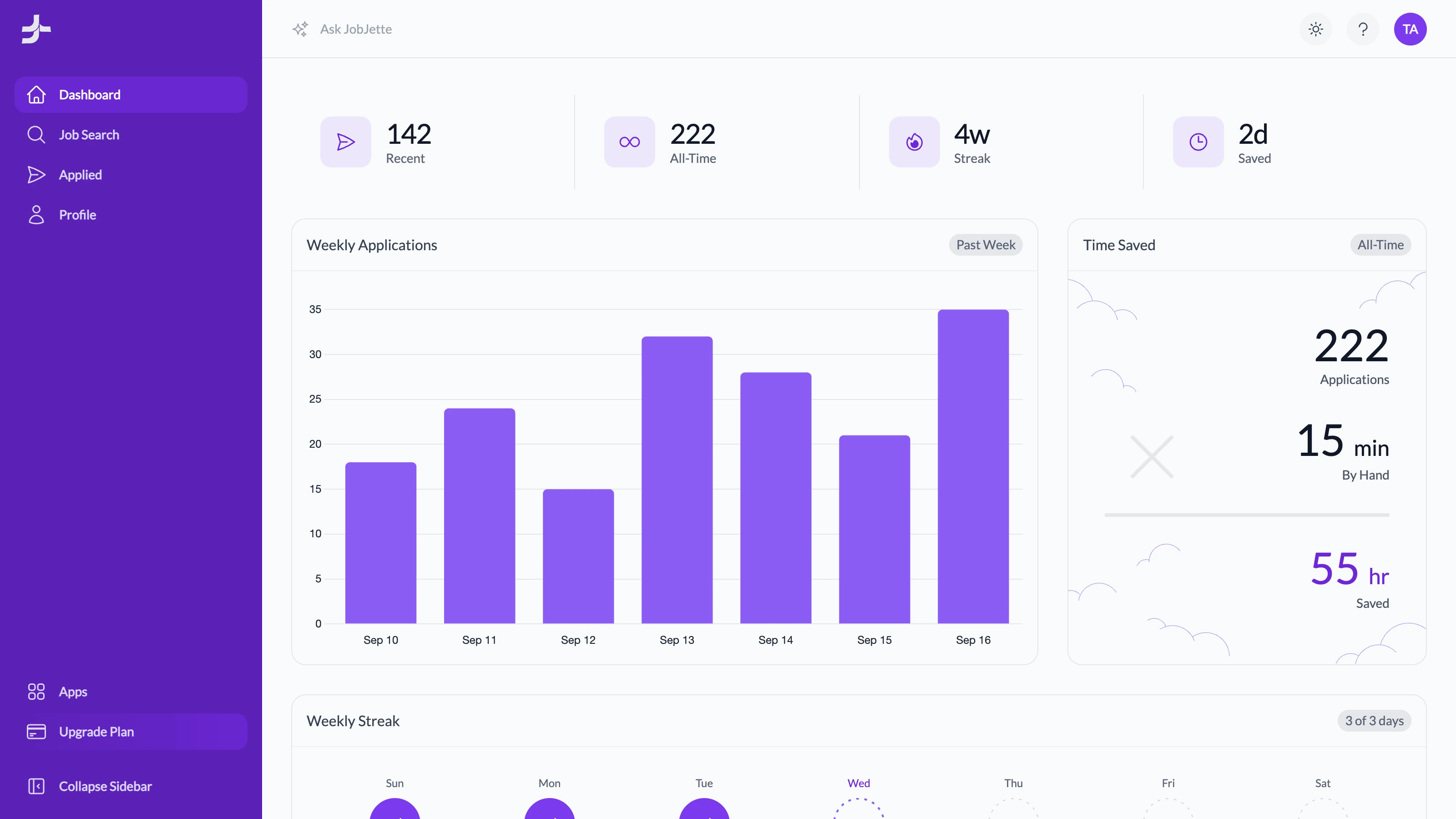 App screenshot for Dashboard page.